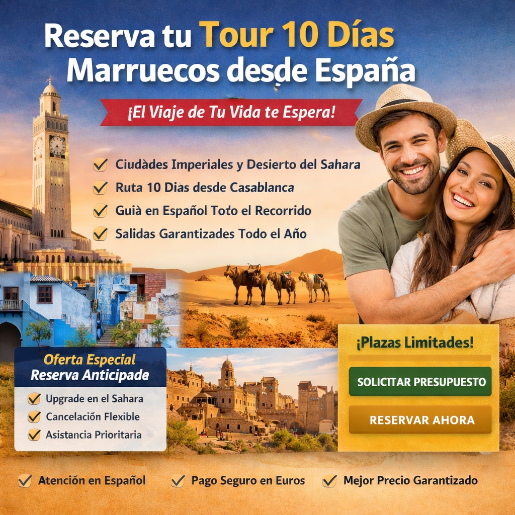 Tour 10 Días Marruecos desde España –Tour de 10 días desde Casablanca con desierto del Sahara y ciudades imperiales Marruecos