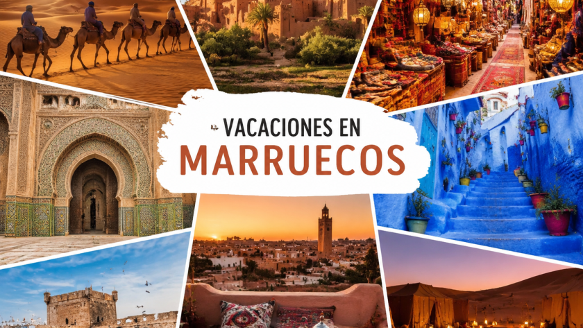 Vacaciones en Marruecos con desierto del Sahara, Marrakech, Chefchaouen, mercados tradicionales y excursiones en camello.