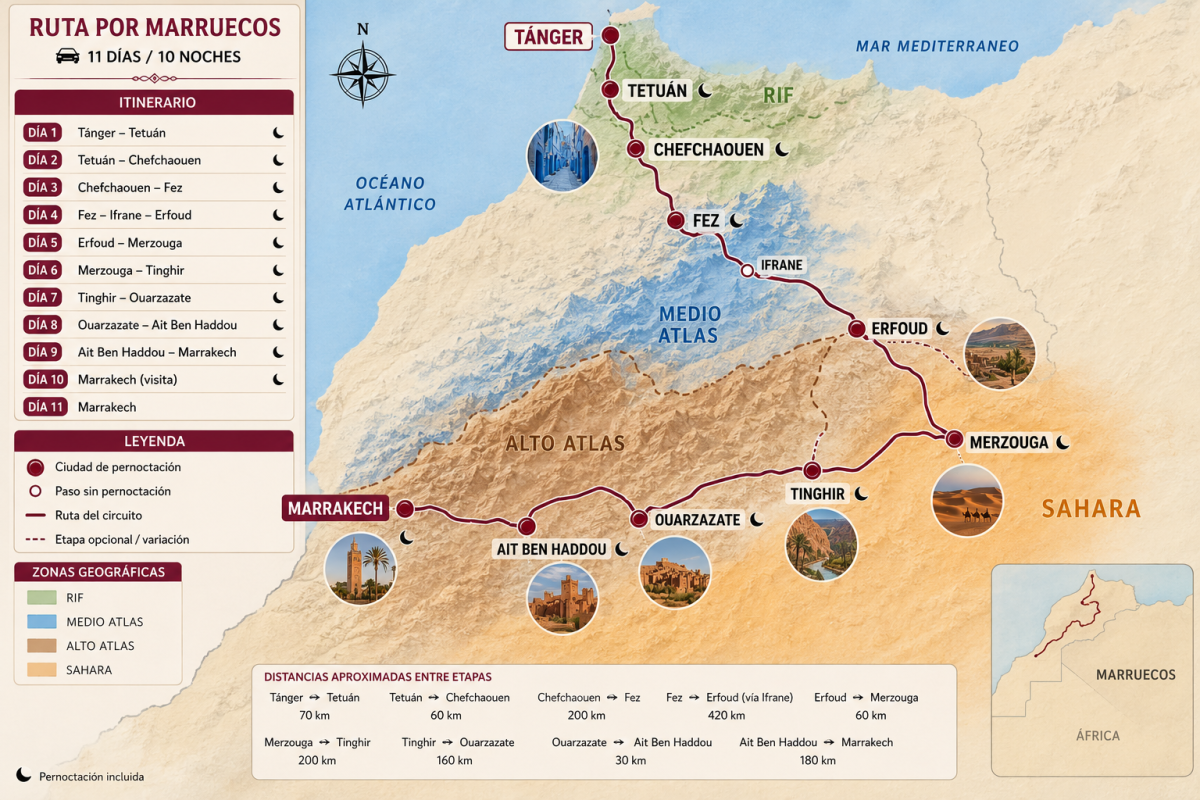 Tour de 7 dias desde tanger a Marrakech y Merzouga
