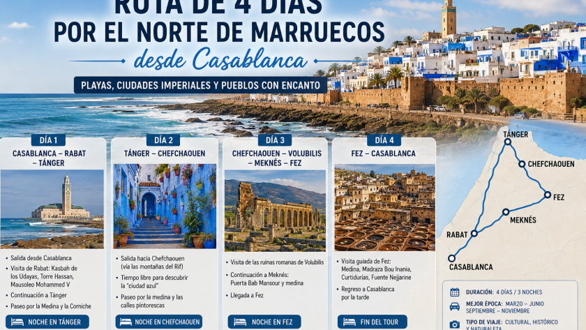 Ruta de 4 días por el norte de Marruecos desde Casablanca