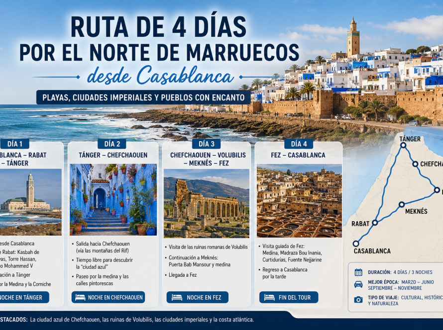 Ruta de 4 días por el norte de Marruecos desde Casablanca