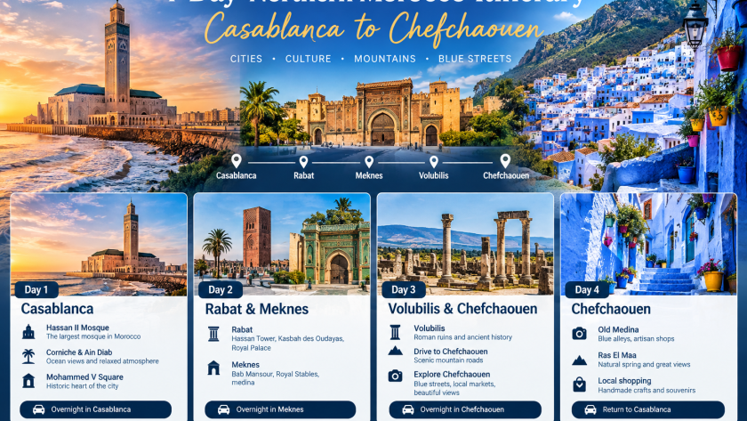 4-Day Northern Morocco Itinerary: Casablanca to Chefchaouen